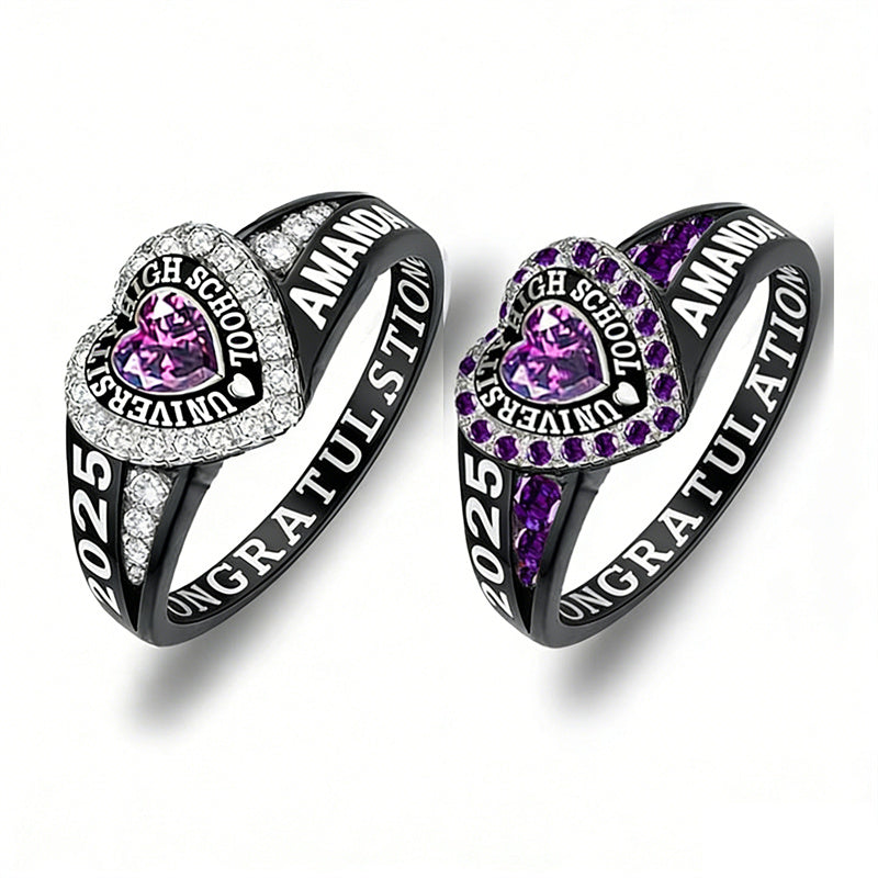 Copper Personalized Birthstone Engraved Class Rings for Women, College Senior High School Ring