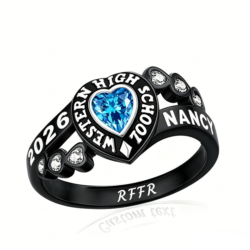 Sterling Silver Personalized Birthstone Engraved Class Rings for Women, College Senior High School Ring