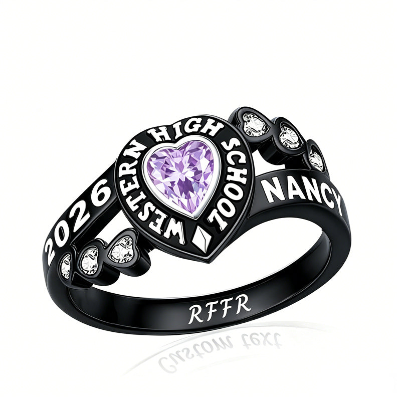 Sterling Silver Personalized Birthstone Engraved Class Rings for Women, College Senior High School Ring