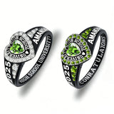 Copper Personalized Birthstone Engraved Class Rings for Women, College Senior High School Ring