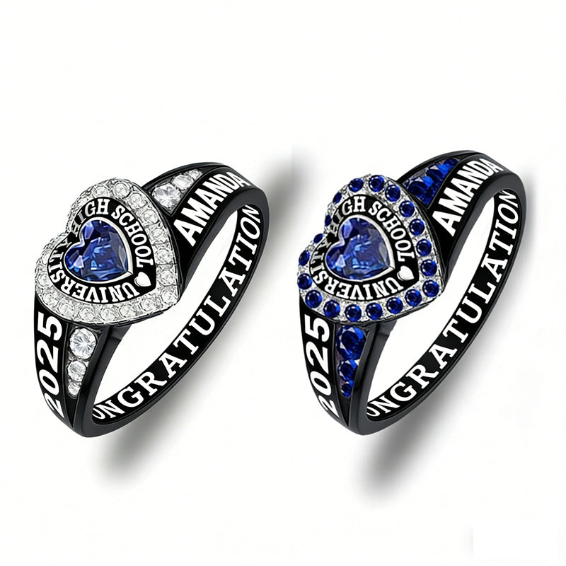 Copper Personalized Birthstone Engraved Class Rings for Women, College Senior High School Ring