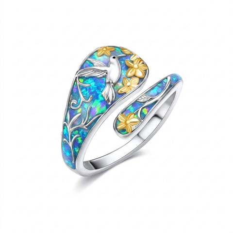 Sterling Silver Turquoise Hummingbird Butterfly Sunflower Adjustable Spoon Ring