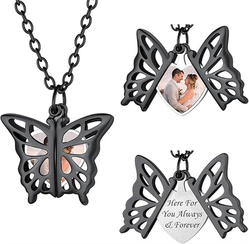 Copper Personalized  Photo Hollow Butterfly Pendant Necklace