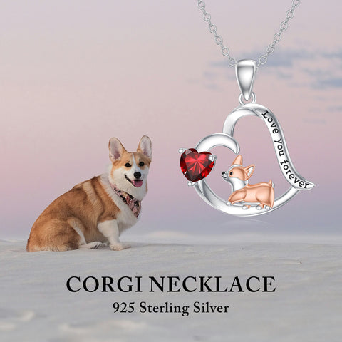 14K Gold Birthstone Corgi Pendant Necklace