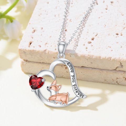 14K Gold Birthstone Corgi Pendant Necklace