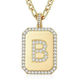 14K Gold Plated  Cubic Zirconia Initial Necklace Square Monogram Jewelry