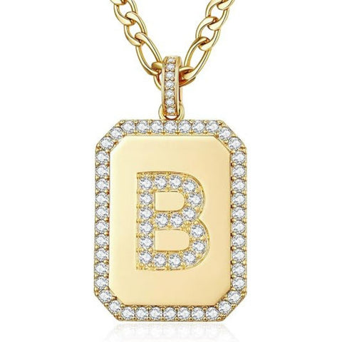 14K Gold Plated  Cubic Zirconia Initial Necklace Square Monogram Jewelry