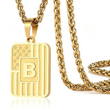 14K Gold Plated  American Flag Initial A-Z Pendant Necklace for Men