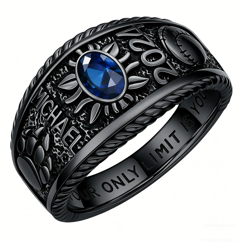 Sterling Silver 10K 14K 18K Gold Custom Birthstone Pattern Class Ring for Men