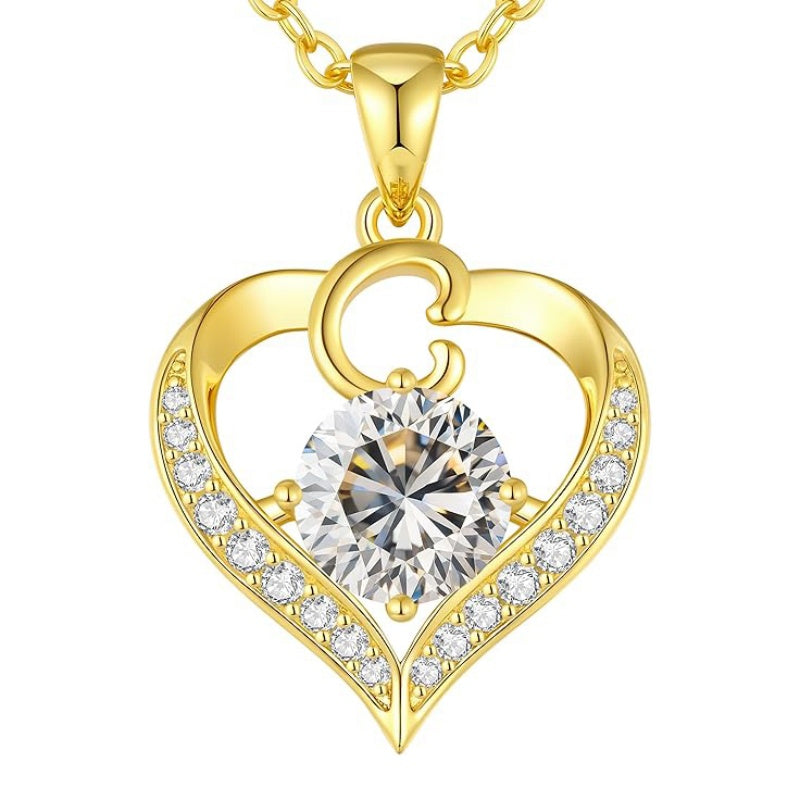 14K Gold Plated Initial Love Heart 2 Carat Moissanite Necklaces for Women Christmas Anniversary Birthday Present Gifts