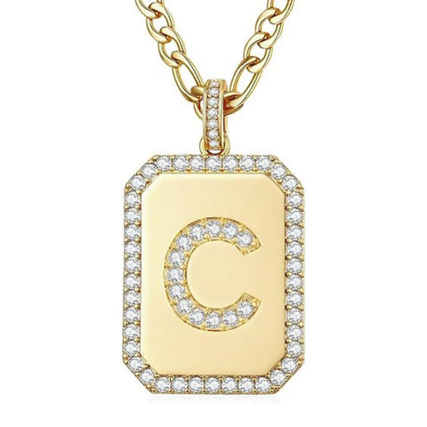 14K Gold Plated  Cubic Zirconia Initial Necklace Square Monogram Jewelry