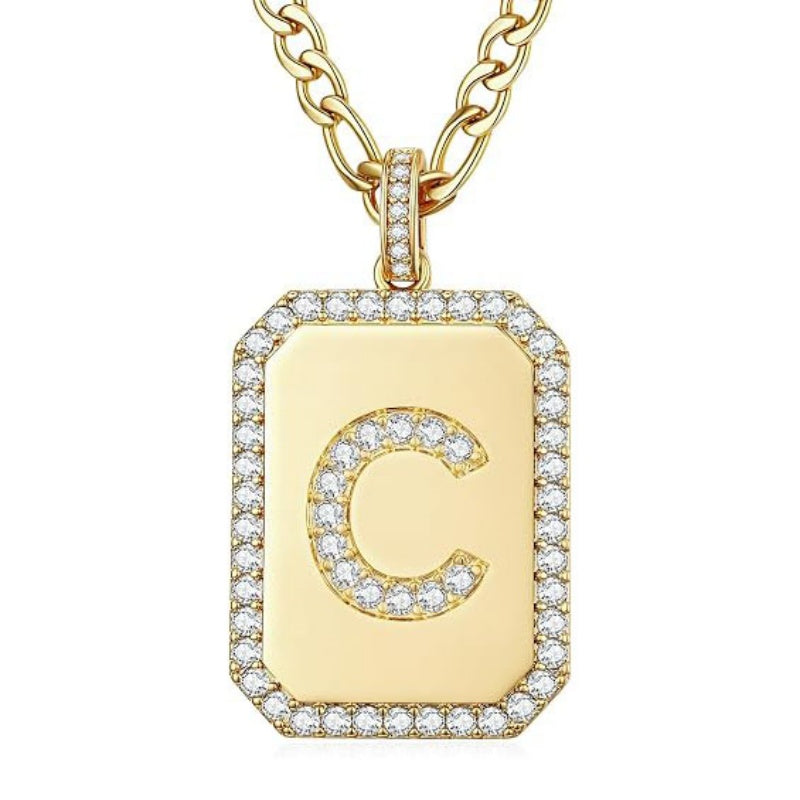 14K Gold Plated  Cubic Zirconia Initial Necklace Square Monogram Jewelry