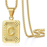 14K Gold Plated  Initial A-Z Letter Pendant Necklace Stainless Steel Box Chain 24inch