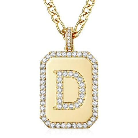 14K Gold Plated  Cubic Zirconia Initial Necklace Square Monogram Jewelry