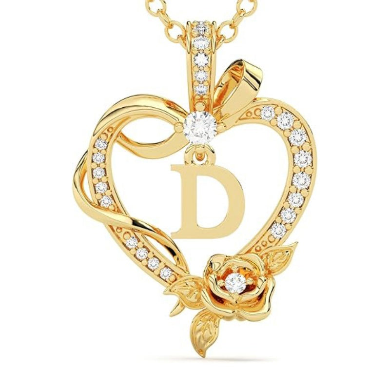 14K Gold Plated Initial Heart Pendant  Necklace Gift for Women Anniversary for Her