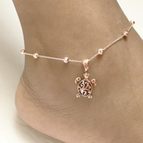 Filigree Turtle /Orca Whale Anklet Bracelet Sterling Silver Beaded Sea Turtle Charm Anklet Bracelet Optional Birthstone