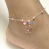 Filigree Turtle /Orca Whale Anklet Bracelet Sterling Silver Beaded Sea Turtle Charm Anklet Bracelet Optional Birthstone