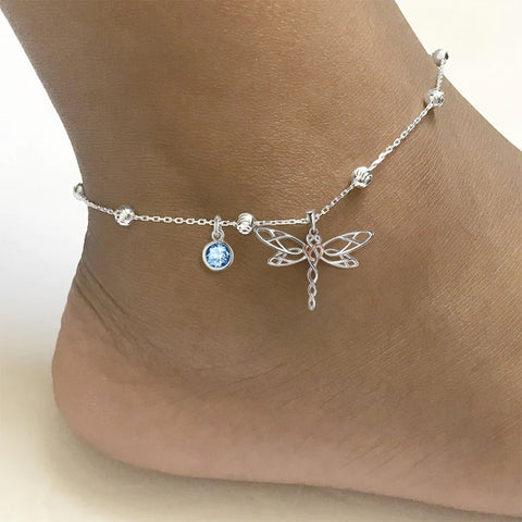 Sterling Silver Birthstone Dragonfly Butterfly Anklet & Irish Single Layer Anklet