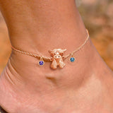 Sterling Silver Birthstone Highland Cow Anklet Animal Anklet Gift for Her