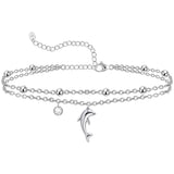 Filigree Turtle /Orca Whale Anklet Bracelet Sterling Silver Beaded Sea Turtle Charm Anklet Bracelet Optional Birthstone