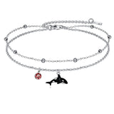 Filigree Turtle /Orca Whale Anklet Bracelet Sterling Silver Beaded Sea Turtle Charm Anklet Bracelet Optional Birthstone