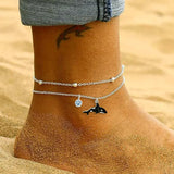 Filigree Turtle /Orca Whale Anklet Bracelet Sterling Silver Beaded Sea Turtle Charm Anklet Bracelet Optional Birthstone