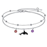 Filigree Turtle /Orca Whale Anklet Bracelet Sterling Silver Beaded Sea Turtle Charm Anklet Bracelet Optional Birthstone