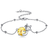 Sterling Silver Cat Birthstone Single Layer Anklet