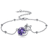 Cat Bracelet/ Anklet With Birthstone 925 Sterling Silver Cat  Gift For Women Daughter Mother