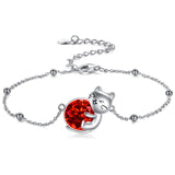 Sterling Silver Cat Birthstone Single Layer Anklet