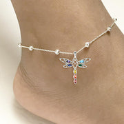 Colourful Dragonfly Anklets Sterling Silver  Beach Anklets for Women Foot Jewelry Birthday Gifts