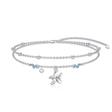 Filigree Turtle /Orca Whale Anklet Bracelet Sterling Silver Beaded Sea Turtle Charm Anklet Bracelet Optional Birthstone