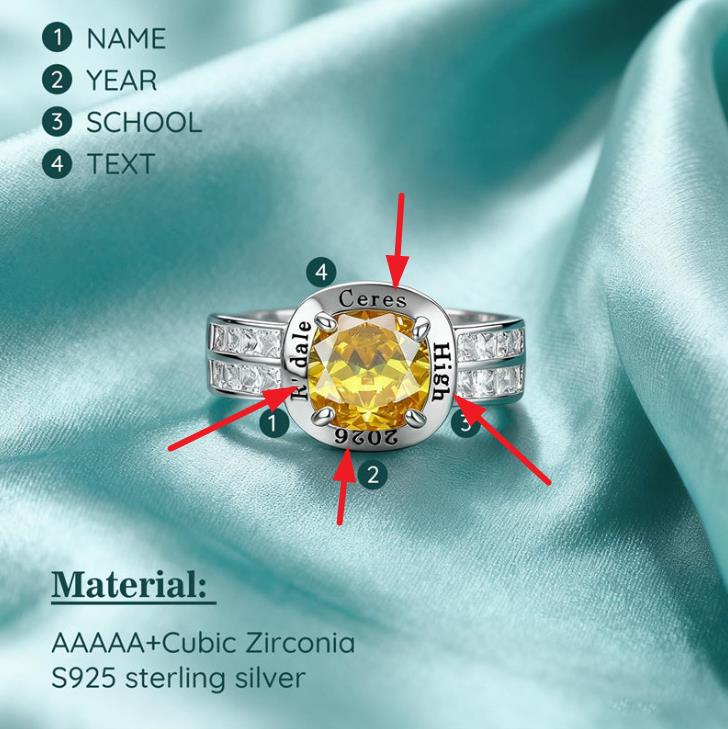 Sterling Silver Personalized Graduation Ring for Class of 2026