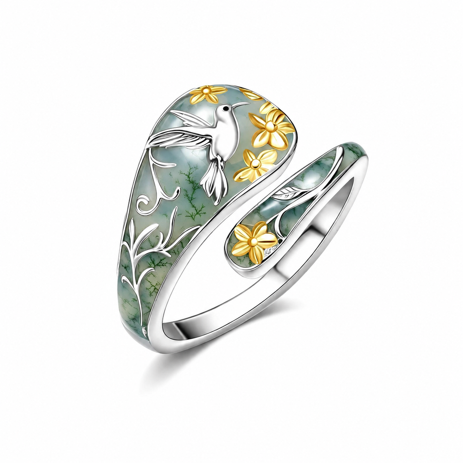 Sterling Silver Turquoise Hummingbird Butterfly Sunflower Adjustable Spoon Ring