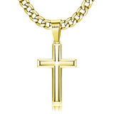 Sterling Silver Cross Pendant Necklace with 5mm Stainless Steel  Cuban Link Chain