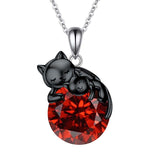 Sterling Silver Birthstone Black Cat Pendant Necklace