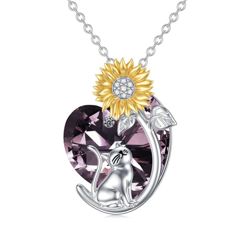 Sterling Silver Crystal Birthstone Cat Dog Pendant Necklace