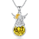 12 Months Birthstone Highland Cow Necklace Gifts for Women Girls Animal Cow Lover