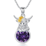 12 Months Birthstone Highland Cow Necklace Gifts for Women Girls Animal Cow Lover