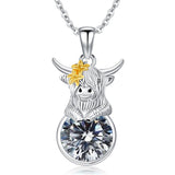 12 Months Birthstone Highland Cow Necklace Gifts for Women Girls Animal Cow Lover