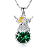 Sterling Silver 12 Months Birthstone Highland Cow Pendant Necklace