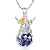 12 Months Birthstone Highland Cow Necklace Gifts for Women Girls Animal Cow Lover