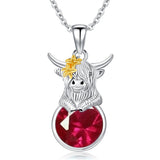 Sterling Silver 12 Months Birthstone Highland Cow Pendant Necklace