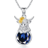 Sterling Silver 12 Months Birthstone Highland Cow Pendant Necklace