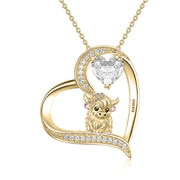 14K Gold Heart Round Birthstone Highland Cow Pendant Necklace