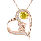 Sterling silver Heart Round Birthstone Highland Cow Pendant Necklace