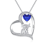 14K Gold Heart Round Birthstone Highland Cow Pendant Necklace