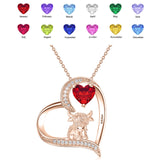 14K Gold Heart Round Birthstone Highland Cow Pendant Necklace