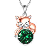 Sterling Silver Birthstone Fox Pendant Necklace