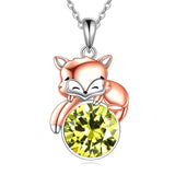 Sterling Silver Birthstone Fox Pendant Necklace